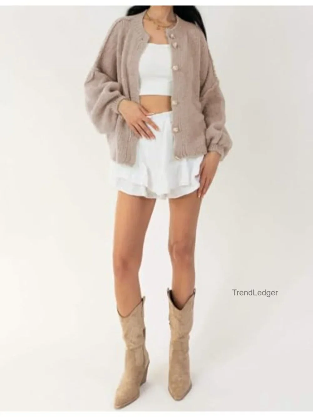 Cardigan Sweaters for Women Long Sleeve Button Up Knit Oversized with Lantern